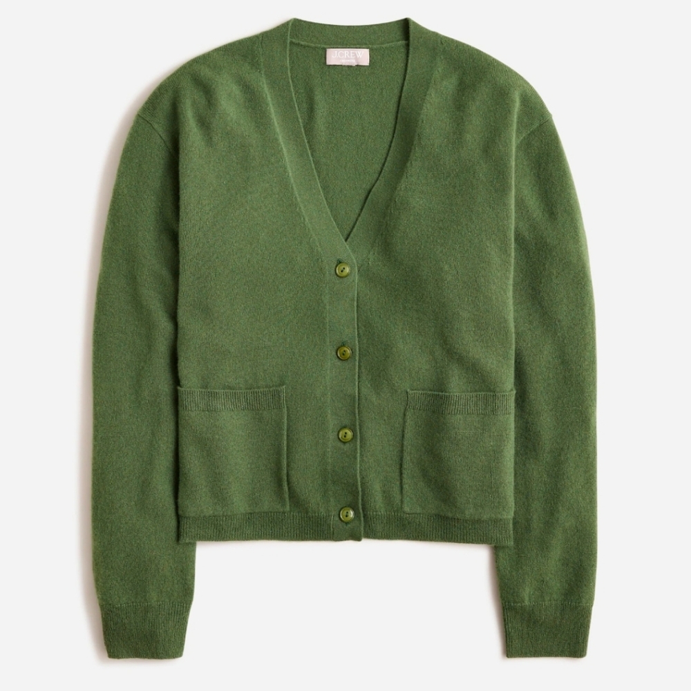 J Crew Patch Pocket Cashmere Cardigan In Utility Green XS Last Season